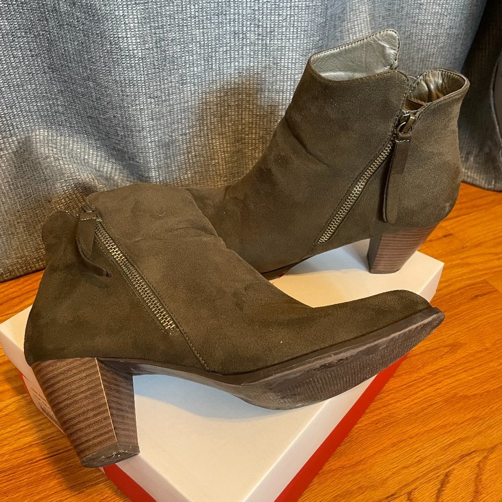 Olive suede booties